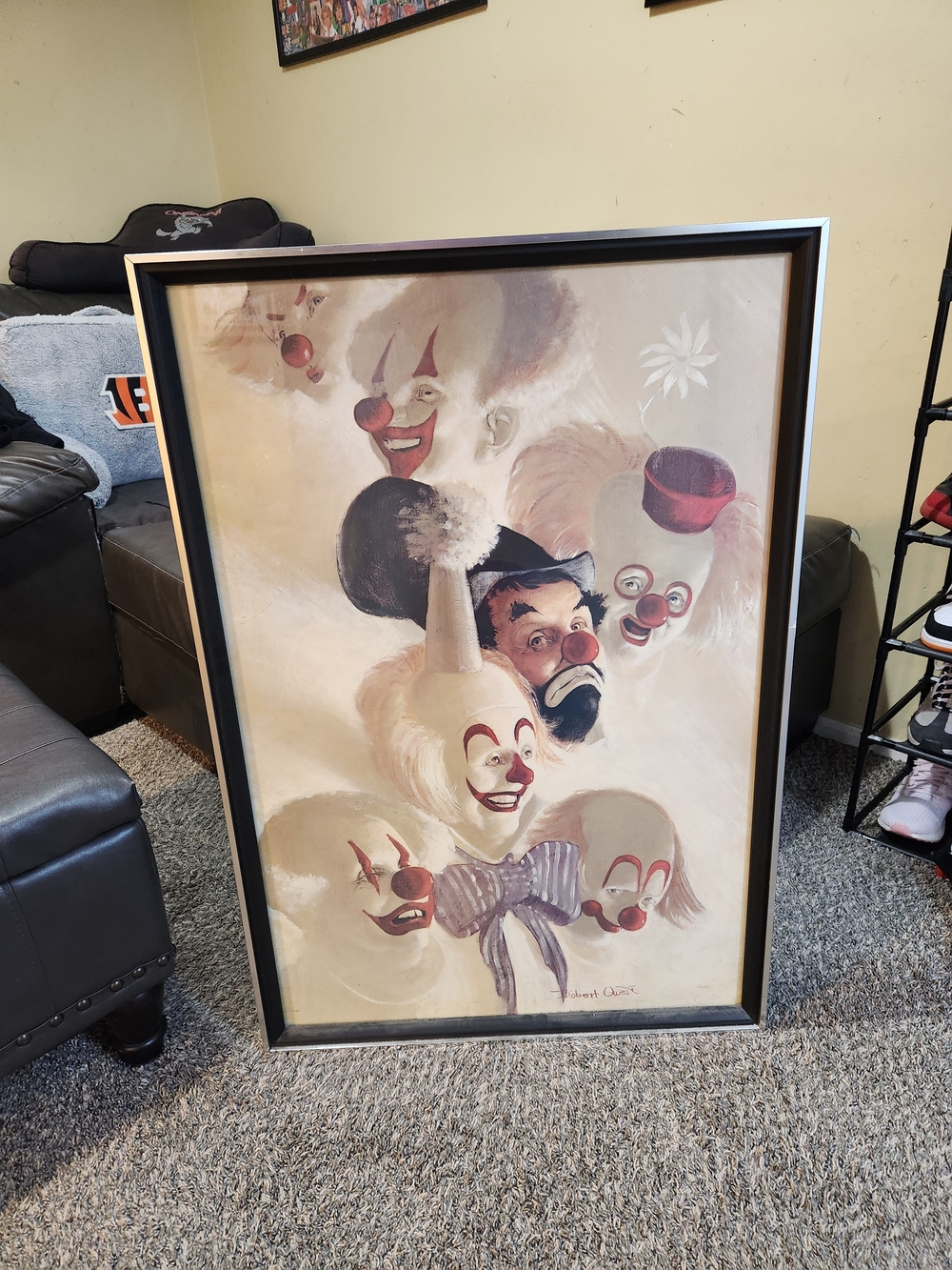 Vintage Robert Owen "7 Faces Of A Clown" Heavy Framed